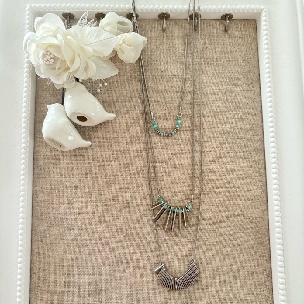 NWT Banana Republic Silver and Turquoise Layered Necklace Set